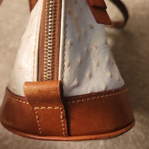 Dooney & Bourke Cream & Brown Ostrich-Inspired Leather Zip Satchel - Picture 7 of 16